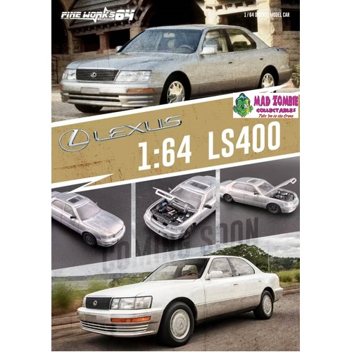 Fine Work 1/64 Scale - Lexus LS400 XF10 (UCF10) White-Grey Open-Engin Hood, Visible Engine - PRE-ORDER