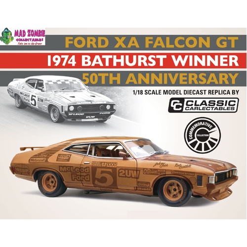 Classic Carlectables 1/18 Scale - Ford XA Falcon GT 1974 Bathurst Winner 50th Anniversary GOLD (Limited Edition 500 Pieces World Wide) - (PRE-ORDER)