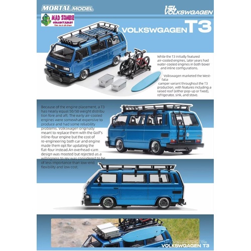 Mortal 1/64 Scale - VW Type 2 T3 (Carrera Bus B32) Lowride With BBS Rim Transparent Blue - PRE-ORDER