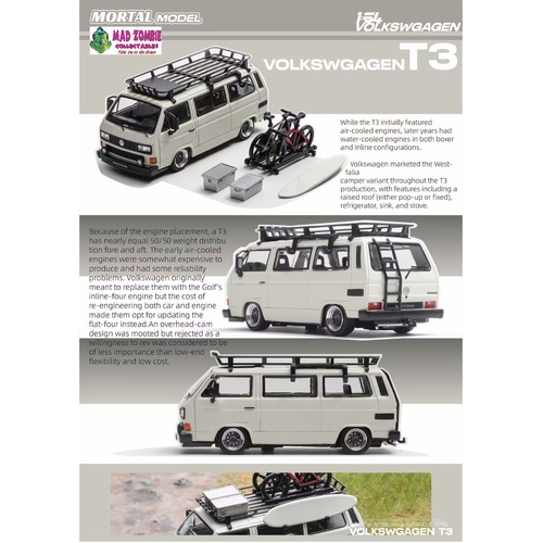 Mortal 1/64 Scale - VW Type 2 T3 (Carrera Bus B32) Lowride With BBS Rim Matt White - PRE-ORDER