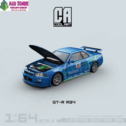 Cool Art 1/64 Scale - Skyline GT-R R34, Nismo Z-Tune Openable Engine-Hood & RearCover, Visible Engine Blue #99 (Limited to 999 PIeces) PRE-ORDER