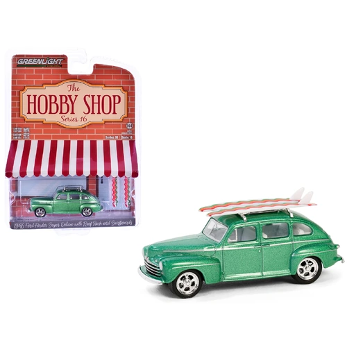 Greenlight 1:64 The Hobby Shop Series 16 - 1946 Ford Fordor Super Deluxe with Roof Rack and Surfboards