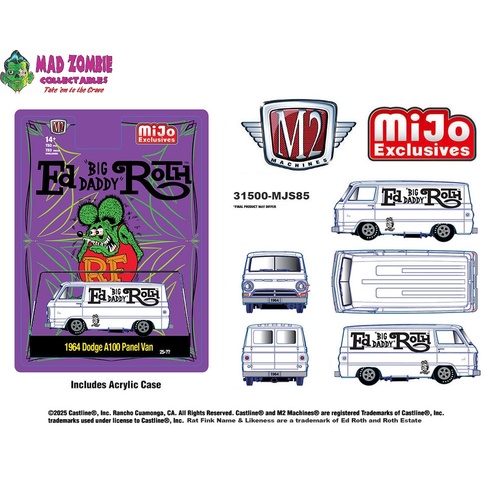 M2 Machine 1/64 Scale - 1964 Dodge A100 Panel Van Rat Fink Ed Roth Collaboration – MiJo Exclusives Limited Edition 5,400 pcs - (PRE-ORDER)