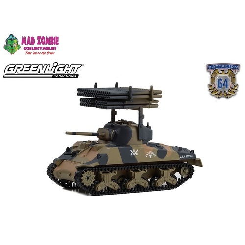 Greenlight 1/64 Battalion 64 -1945 M4 Sherman Tank US Army WWII 12th Armored Division Germany w/T34 Calliope Rocket Launcher Diecast