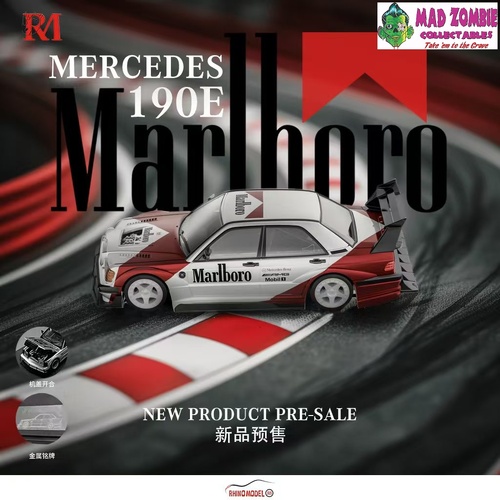 Rhino Model 1/64 Scale - 190E W201, HWA Concept Modified. Open-Hood, Visible Engin Marlboro Red (PRE-ORDER)