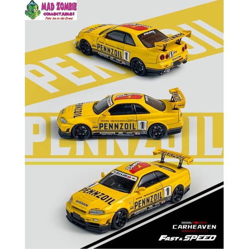 Fast and Speed  1/64 Scale - Skyline GT-R R34 Nismo Z-Tune Yellow Pennzoil #1 Livery (PRE-ORDER)