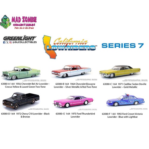 Greenlight 1/64 - California Lowriders Series 7 Assortment (FACTORY SEALED SET OF SIX) - (PRE-ORDER)