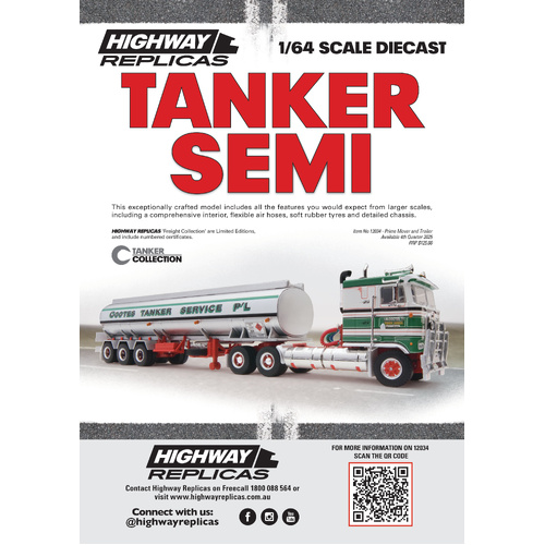 Highway Replicas 1/64 Scale - 12034 - Tanker Semi - Cootes Tanker Service - (PRE-ORDER)
