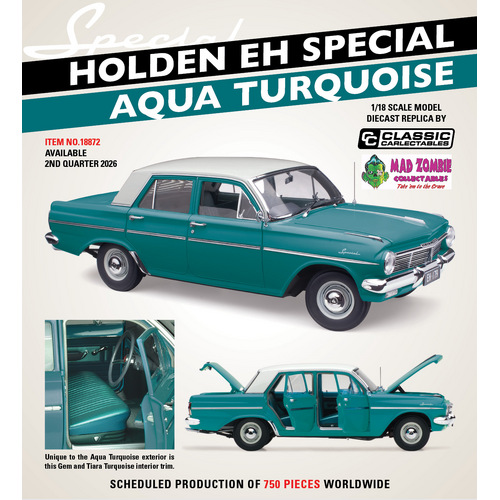Classic Carlectables 1/18 Scale - Holden EH Special Aqua Turquoise (Limited to 750 Pieces World Wide) - (PRE-ORDER)