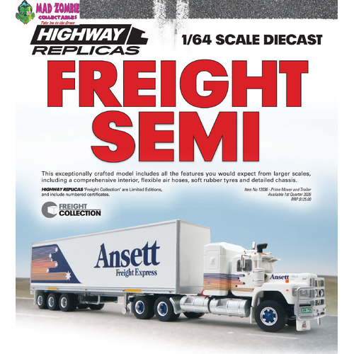 Highway Replicas 1/64 Scale - 12036 Freight Semi - Ansett Freight Express - (PRE-ORDER)