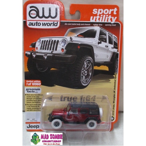 Auto World 2020 Release 3 - ULTRA RED CHASE - 2016 Jeep Wrangler JK Unlimited Sport