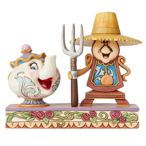 Jim Shore Disney Traditions - Beauty & the Beast - Mrs Potts & Cogsworth Workin' Round the Clock