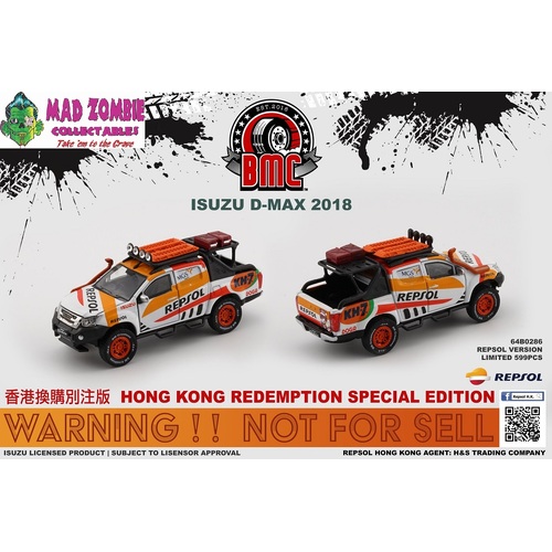 BM Creations 1/64 Scale - Isuzu D-Max 2018 - Repsol Oil with Accessory Pack -RHD