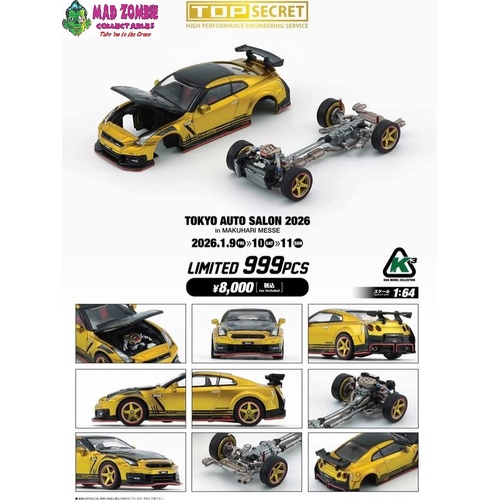 BM Creations 1/64 Scale - Top Secret 35 GT-R - GOLD w/Carbon Bonnet (TAS JP26) Limited (RHD) (Limited to 999 Pieces World Wide)- (PRE-ORDER)