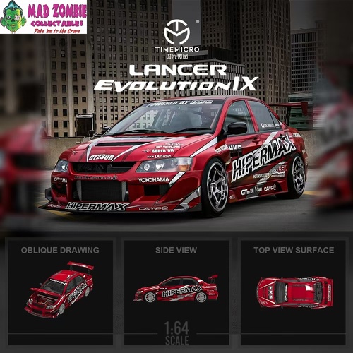 Time Micro 1/64 Scale - Lancer Evolution EVO IX Open-Hood, Visible Engine Red Hipermax - (PRE-ORDER)