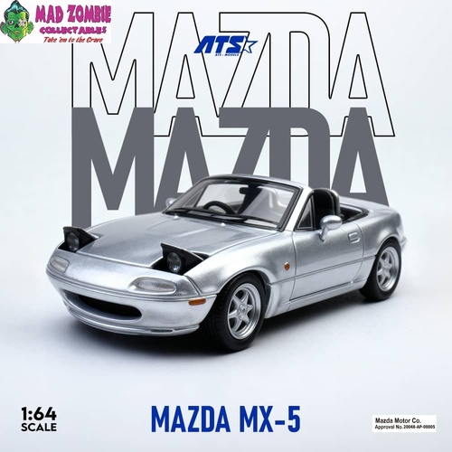 ATS 1/64 - MX-5 Eunos Roadster (NA/Miata) Retractable-Headlight 丨Removable Top Each Comes With the Tongue Accessory. Silver (PRE-ORDER)