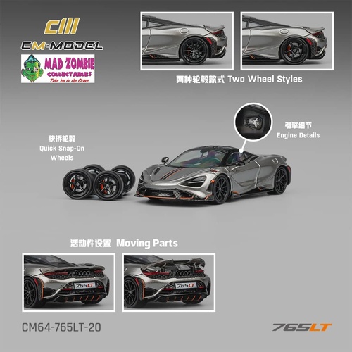 CM Model 1/64 - Mclaren 765LT Silver Grey - PRE-ORDER
