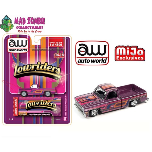 Auto World 1/64 1983 Chevrolet Silverado Pickup Lowriders Limited 4,800 Pieces – Purple – Mijo Exclusives