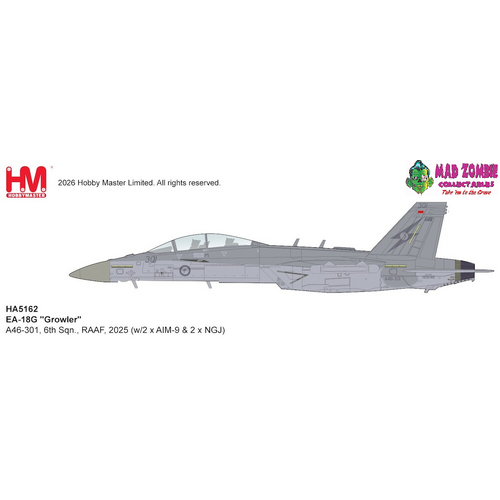 Hobby Master - 1/72 EA-18G Growler A46-301, 6th Sqn., RAAF, 2025  (w/2 x AIM-9 & 2 x NGJ) - (PRE-ORDER)