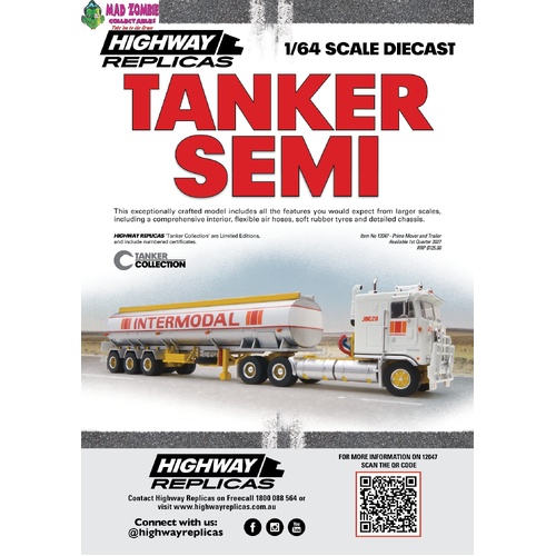 Highway Replicas 1/64 Scale - Tanker Semi - Intermodal - (PRE-ORDER)