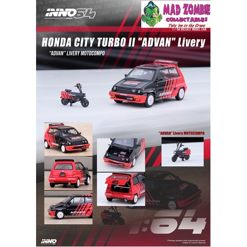 Inno 64 1:64 Scale - Honda City Turbo II "ADVAN" Livery With "ADVAN" Livery Motocompo