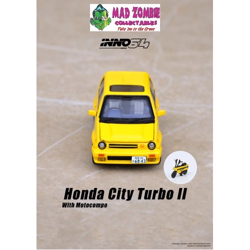 Inno 64 1:64 Scale - Honda City Turbo II Yellow With Motocompo