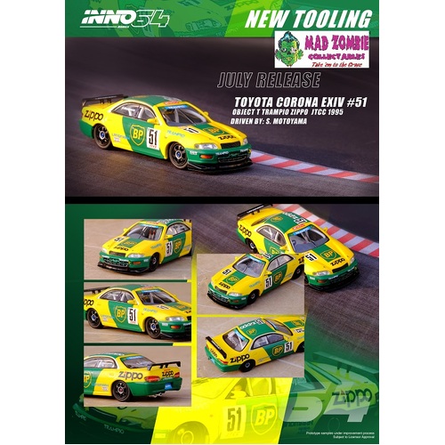 Inno 64 1:64 Scale - Toyota Corona Exiv #51 "OBJECT T TRAMPIO ZIPPO" JTCC 1995