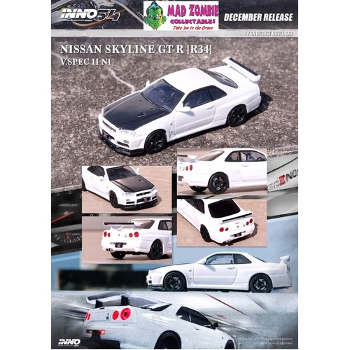 Inno 64 - Nissan Skyline GT-R (R34) V-Spec II N1 White with Carbon Hood 