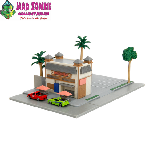 Jada Nano Hollywood Rides Fast & Furious Diorama - Toretto's Cafe Nano Scene with 2 Vehicles