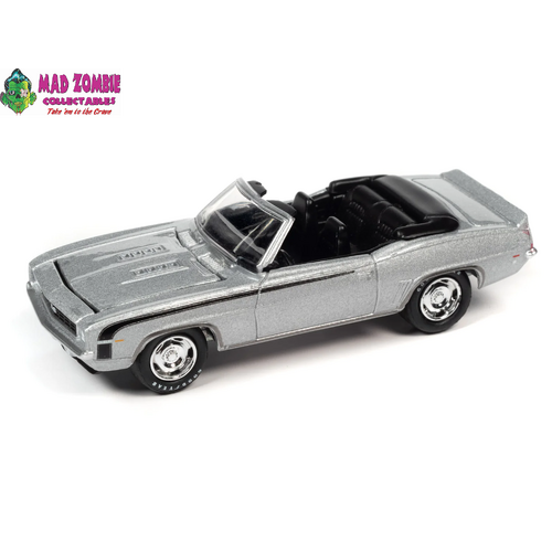 Johnny Lightning 1/64  - Muscle Cars USA 2023 Release 1 Set B - 1969 Chevrolet Camaro RS/SS Convertible (Cortez Silver w/Black Hockey Side Stripe)