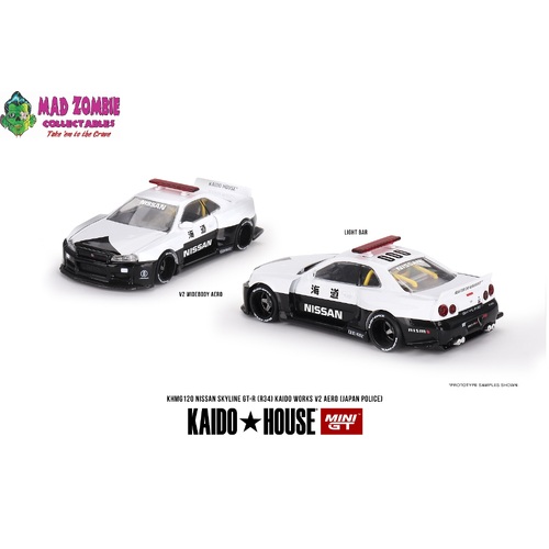 Kaido House x Mini GT 1/64 - Nissan Skyline GT-R R34 Kaido Works (V2 Aero) Police