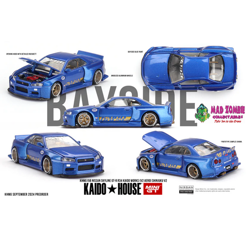 Kaido House X Mini GT 1/64 - Nissan Skyline GT-R (R34) Kaido Works (V2 Aero) SHINJUKU V2 - (PRE-ORDER)