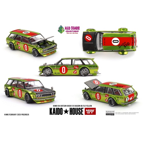 MINI GT x KAIDO HOUSE 1/64 - Datsun KAIDO 510 Wagon OG  Flo Yellow - PRE-ORDER