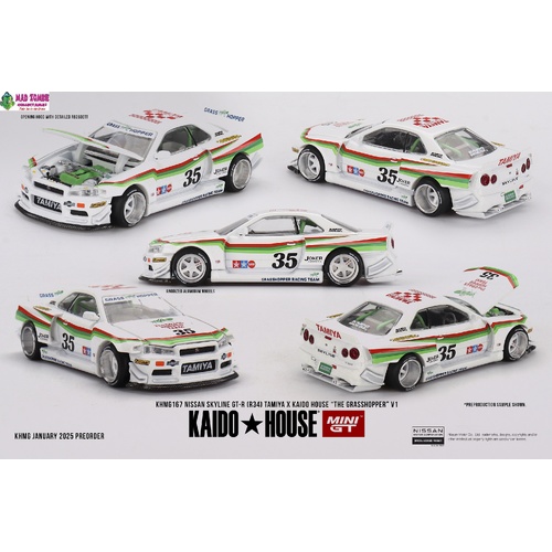 MINI GT x KAIDO HOUSE 1/64 - Nissan Skyline GT-R (R34) TAMIYA x KAIDO HOUSE "The GRASSHOPPER" V1 - PRE-ORDER
