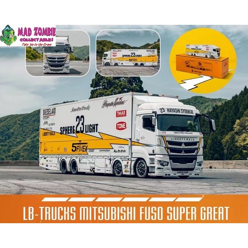 GCD 1/64 Scale - Liberty Walk LB-Trucks Mitsubishi Fuso Super Great Transporter Sphere – White