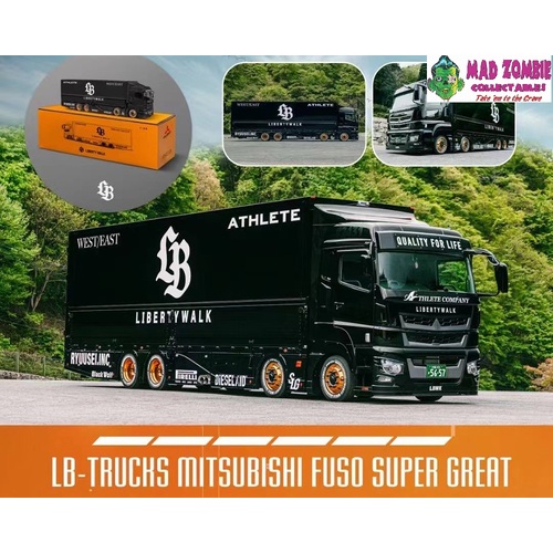 GCD 1/64 Scale - Liberty Walk LB-Trucks Mitsubishi Fuso Super Great Transporter Athlete – Black