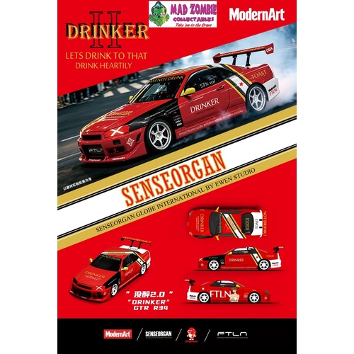 Modern Art 1/64 Scale - "Drinker Not Drunk 2.0" GTR R34 (Possible Chase Supplied) -  (PRE-ORDER)