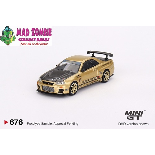 Mini GT 1/64 - Nissan Skyline GT-R (R34) Top Secret  Top Secret Gold - Japan Exclusive