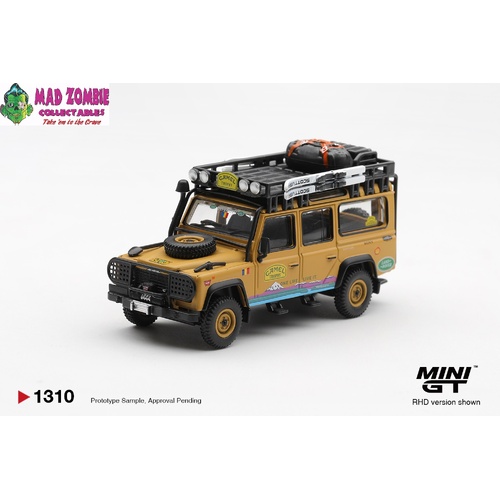 MINI GT 1/64  - Land Rover Defender 110 1998 Camel Trophy Tierra del Fuego CT.36 Romania - (PRE-ORDER)