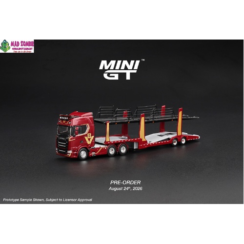 MINI GT 1/64 - Scania 770S A6x4NA Car Transporter V8 - 50th anniversary  Car transporter Red - PRE-ORDER