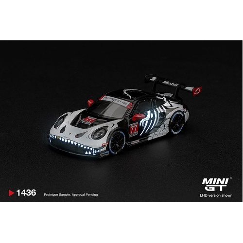Mini GT 1/64 - Porsche 911 GT3 R (992) #77 AO Racing Glow in the dark "Skeleton Rexy" 2026 IMSA Petit Le Mans - (PRE-ORDER)