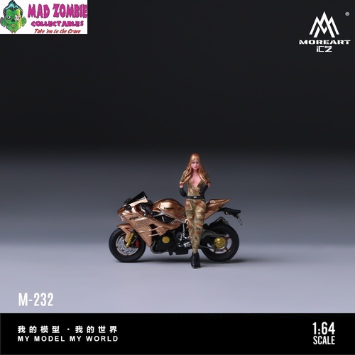 MoreArt 1/64 Scale - Kawasaki Golden 63 Camouflage Uniform Blonde Girl Motorcycle Figure (Resin Model) - (PRE-ORDER)