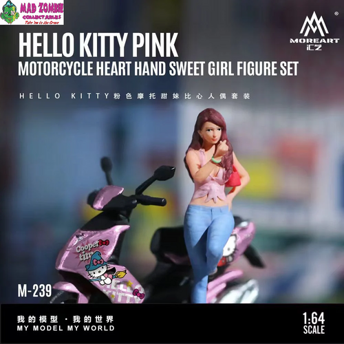 MoreArt 1/64 Scale - HELLO KITTY PINK MOTOR CYCLE HEART HAND SWEET GIRL FIGURE SET (Resin Model)