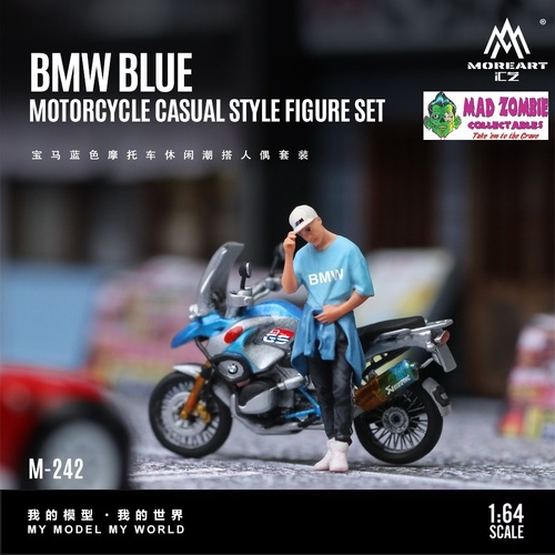 MoreArt 1/64 Scale - BMW Blue Motorcycle Casual Trendy Guy Figure Set (Resin Model) - (PRE-ORDER)