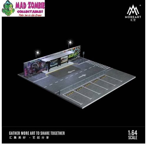 MoreArt 1/64 Scale - Bus Station Road Scene Diorama with Parking Lot - (PRE-ORDER)
