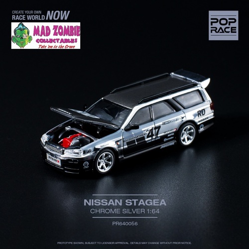 Pop Race 1/64 Scale - Nissan Stagea Chrome Silver