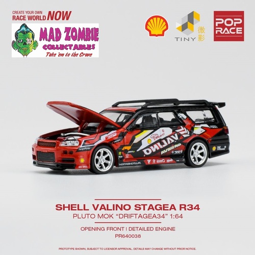Pop Race 1/64 Scale - Shell Valino Stagea R34 Pluto Mok DRIFTAGEA 34 (Opening Bonnet)