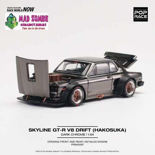 Pop Race 1/64 Scale - SKYLINE GT-R V8 DRIFT (HAKOSUKA) DARK CHROME
