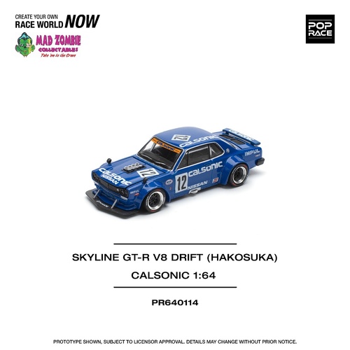 Pop Race 1/64 Scale - SKYLINE GT-R V8 DRIFT (HAKOSUKA) CALSONIC - PRE-ORDER