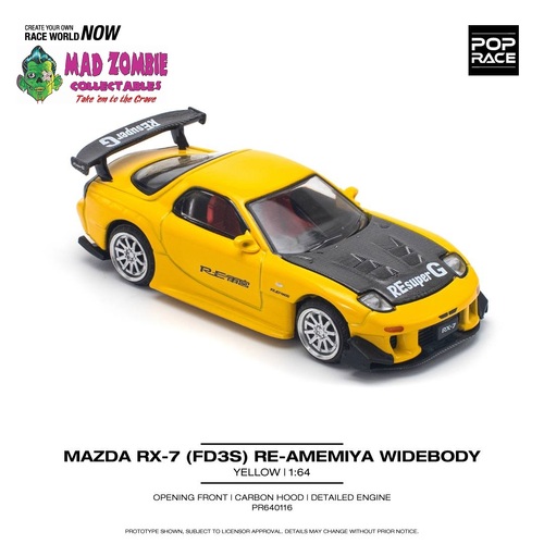 Pop Race 1/64 Scale - MAZDA RX-7 (FD3S) RE-AMEMIYA WIDEBODY YELLOW